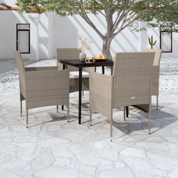vidaXL Set da Pranzo da Giardino 5 pz con Cuscini Beige e Nero