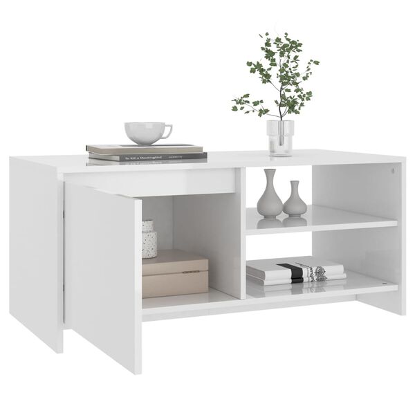 vidaXL Tavolino Salotto Bianco Lucido 102x50x45cm in Legno Multistrato