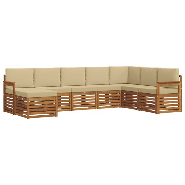 vidaXL Set divani 8 pcs Naturale e Beige Legno di Acacia Massello