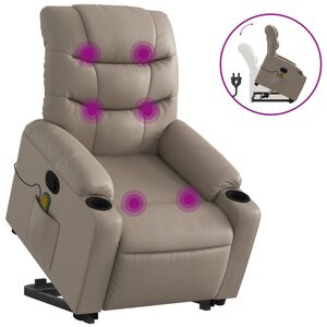 vidaXL Poltrona Alzapersone Massaggi Reclinabile Cappuccino Similpelle