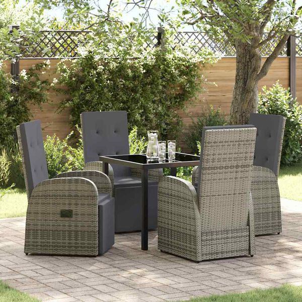 vidaXL Set da Pranzo per Giardino con cuscino 5 pcs Grigio polyrattan