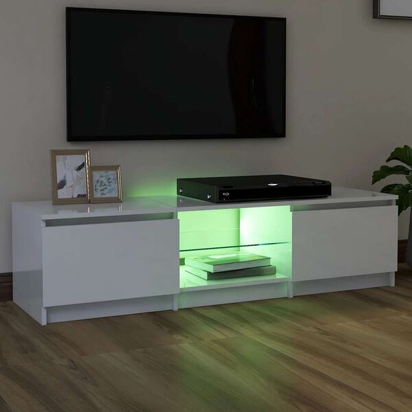 vidaXL Mobile Porta TV con Luci LED Bianco Lucido 140x40x36 cm