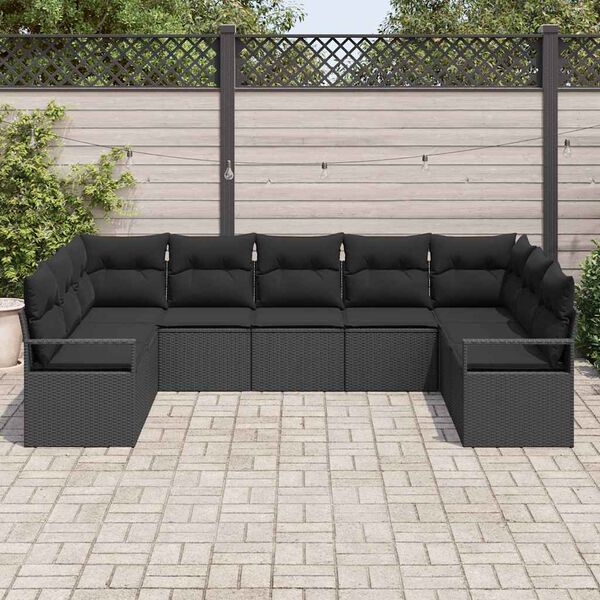 vidaXL Set di divani con cuscino 9 pcs Nero polyrattan