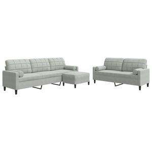 vidaXL Set di Divani 3 pz con Cuscini e Rinforzi Grigio Chiaro Velluto