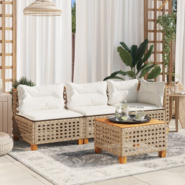vidaXL Divano Giardino Senza Braccioli con Cuscini Beige in Polyrattan