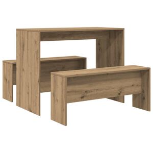 vidaXL Set Tavolo da Pranzo e Panche 3pz Rovere Artigianale Truciolato