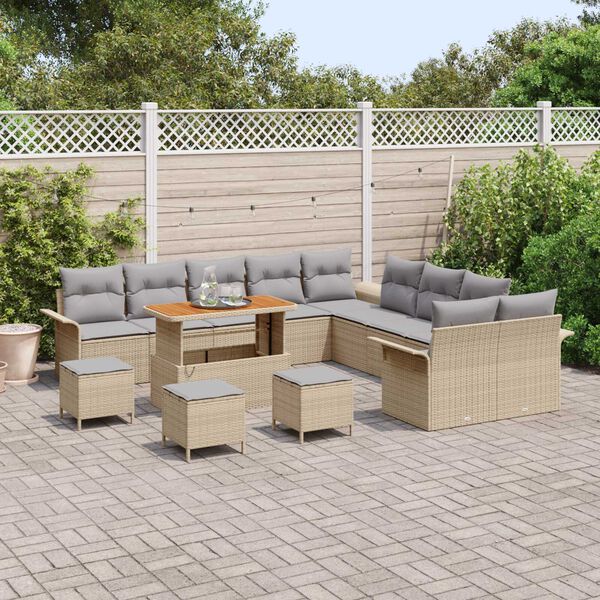 vidaXL Set Divano da Giardino con cuscino 14 pcs Beige polyrattan