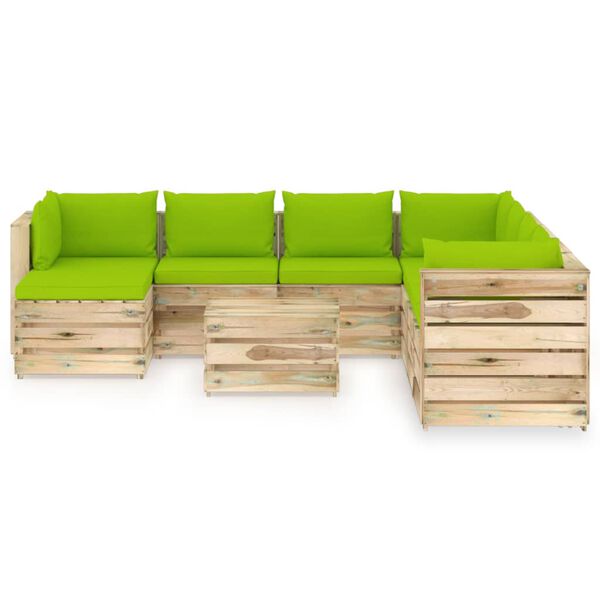 vidaXL Set Divani da Giardino con Cuscini 9 pz Legno Impregnato Verde