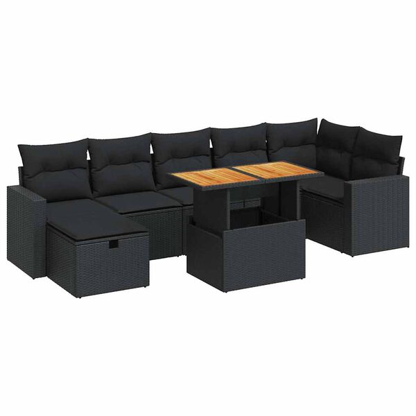 vidaXL Set Divani da Giardino 5 pz con Cuscini Nero Polyrattan Acacia