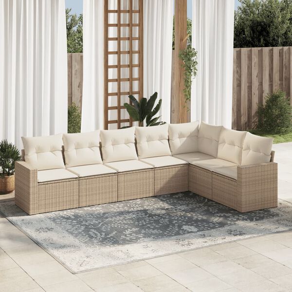vidaXL Set Divani da Giardino 7 pz con Cuscini Beige in Polyrattan