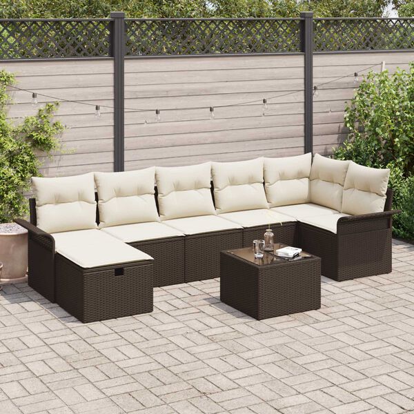 vidaXL Set Divano da Giardino 8 pcs Marrone e Crema polyrattan