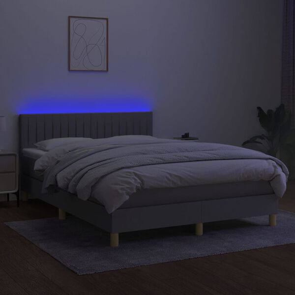 vidaXL Letto a Molle Materasso e LED Grigio Chiaro 140x200 cm Tessuto
