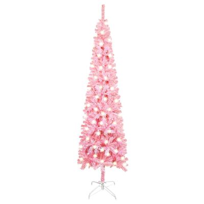 vidaXL Albero di Natale Sottile Preilluminato Rosa 120 cm