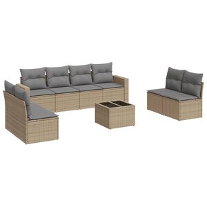 vidaXL Set Divano da Giardino 9 pz con Cuscini Beige in Polyrattan