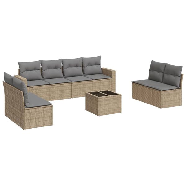 vidaXL Set Divano da Giardino 9 pz con Cuscini Beige in Polyrattan