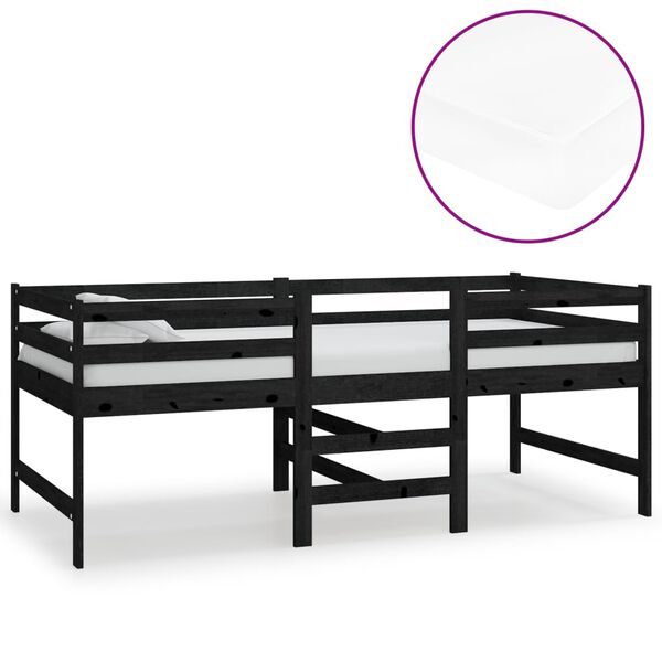 vidaXL Letto Rialzato con Materasso 90x200 cm Nero in Massello di Pino
