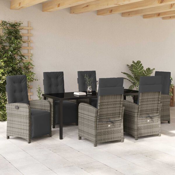 vidaXL Set da Pranzo per Giardino con cuscino 7 pcs Grigio polyrattan