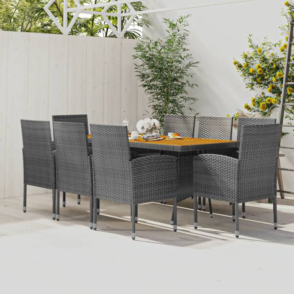 vidaXL Set da Pranzo per Esterni 9 pz in Polyrattan Grigio