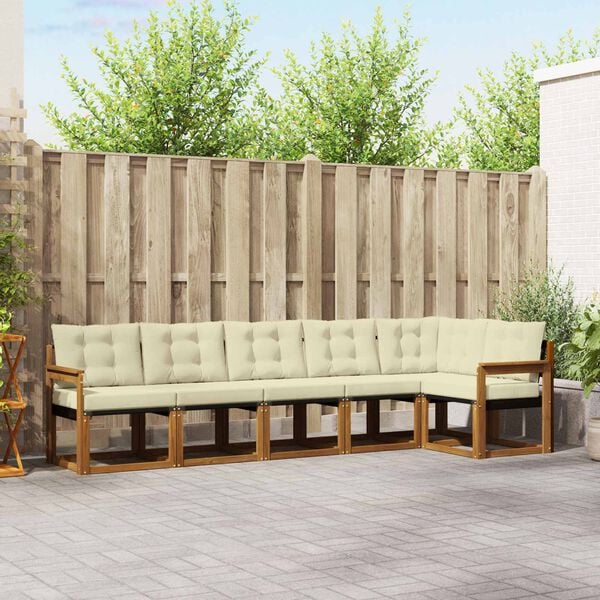 vidaXL Set di divani da esterno con cuscino 6 pcs Naturale e Crema