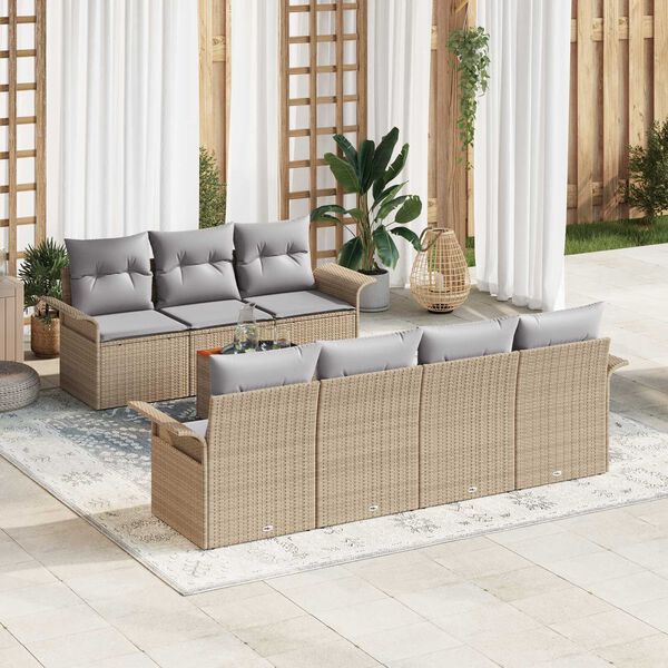 vidaXL Set Divano da Giardino con cuscino 8 pcs Beige polyrattan
