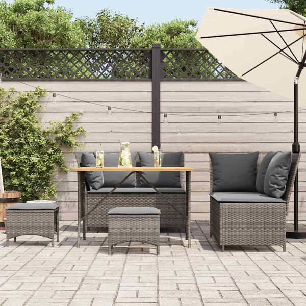 vidaXL Set Divano da Giardino 5 pz con Cuscini Grigio in Polyrattan