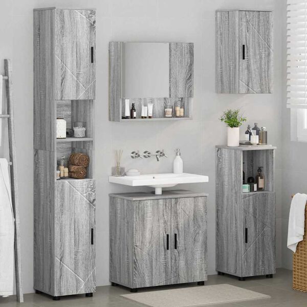 vidaXL Set di mobili per il bagno con porta 5 pcs Grigio Sonoma