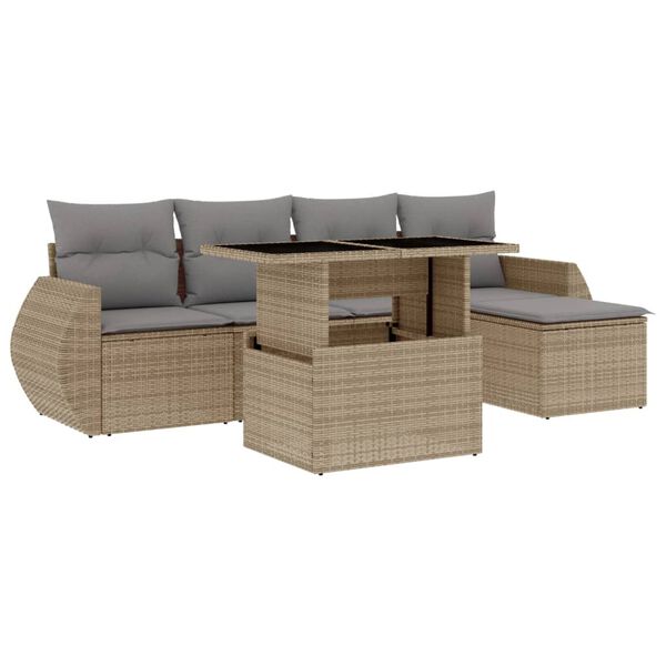 vidaXL Set Divano da Giardino 6 pz con Cuscini Beige in Polyrattan