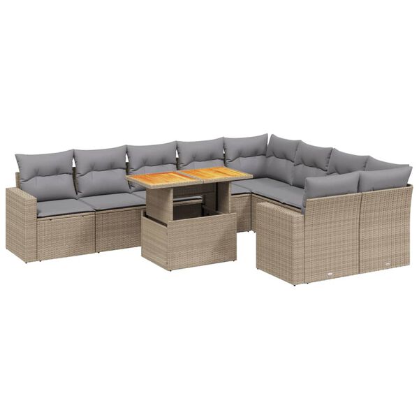 vidaXL Set Divano da Giardino 10 pz con Cuscini Beige in Polyrattan