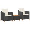 vidaXL Set da Bistr&ograve; 3 pz con Cuscini Nero Polyrattan e Legno Acacia