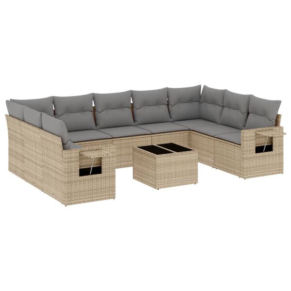vidaXL Set Divano da Giardino 10 pz con Cuscini Beige in Polyrattan