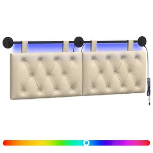 vidaXL Testiera sospesa Con luce LED Crema Tessuto