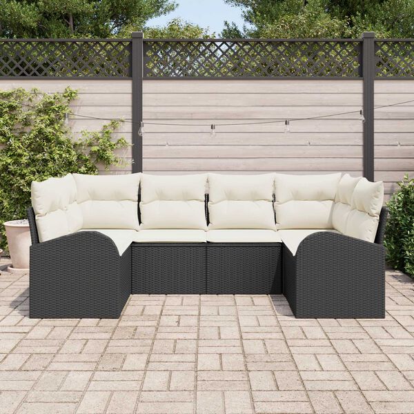 vidaXL Set Divano da Giardino 6 pcs Nero e Bianco polyrattan