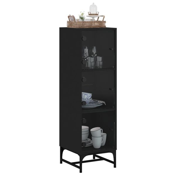 vidaXL Credenza con Ante in Vetro Nera 35x37x120 cm
