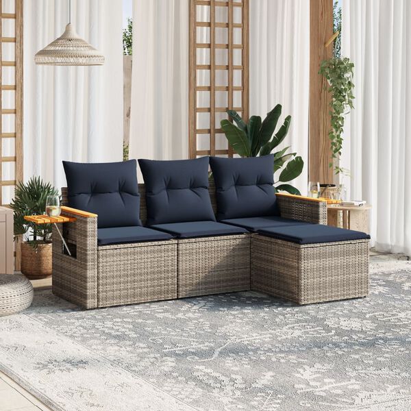 vidaXL Set Divani da Giardino 4 pz con Cuscini Grigio in Polyrattan