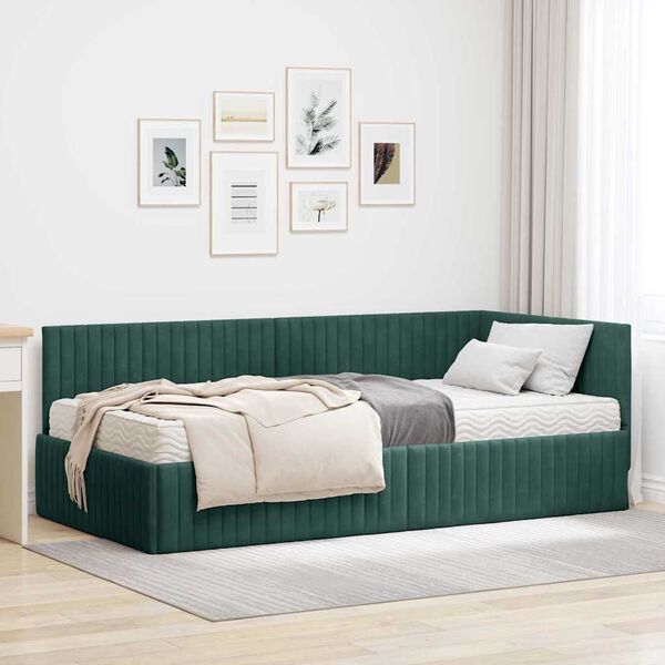 vidaXL Struttura Letto Angolare con Materasso 2 pcs Verde Velluto