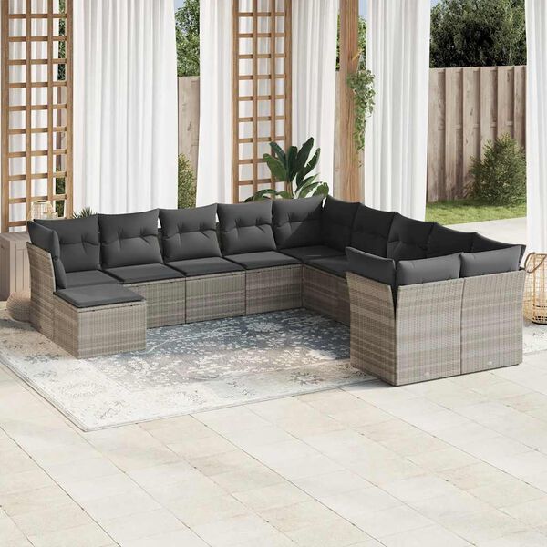vidaXL Set Divani da Giardino 11 pz con Cuscini in Polyrattan Grigio