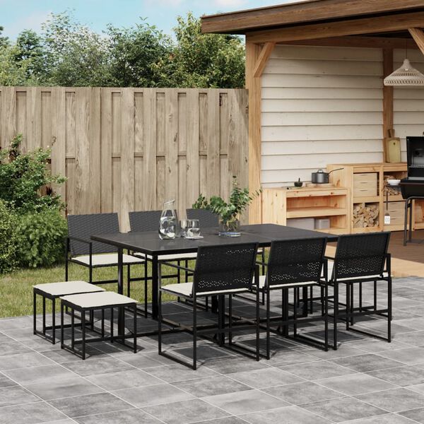 vidaXL Set da Pranzo da Giardino 11 pz con Cuscini in Polyrattan Nero