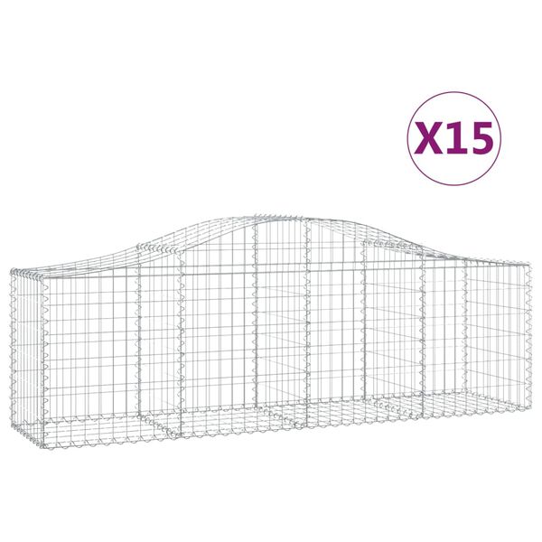 vidaXL Cesti Gabbioni ad Arco 15 pz 200x50x60/80 cm Ferro Zincato