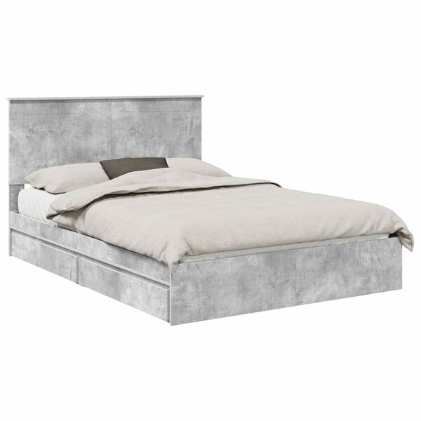 vidaXL Letto con Contenitore con testiera Grigio cemento 150 x 200 cm