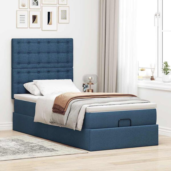 vidaXL Struttura Letto Pouf con Materasso Blu 90x190 cm in Tessuto
