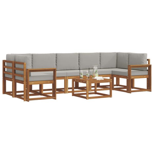 vidaXL Set di divani da esterno 8 pcs Grigio Naturale e Chiaro