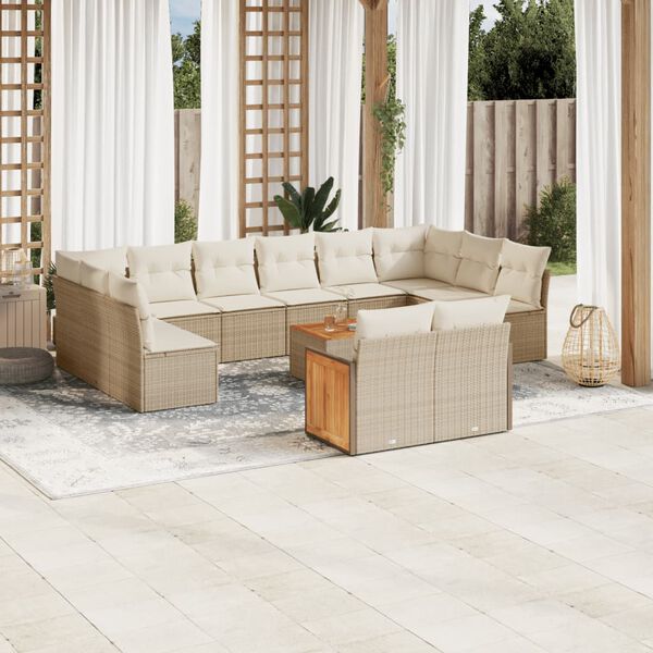 vidaXL Set Divano da Giardino 13 pz con Cuscini Beige in Polyrattan