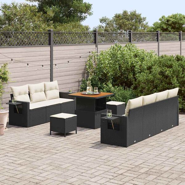 vidaXL Set Divano da Giardino con cuscino 10 pcs Nero e crema
