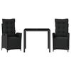vidaXL Set da Pranzo da Giardino 3 pz con Cuscini Nero in Polyrattan