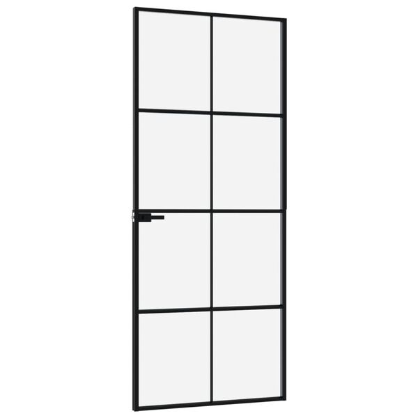 vidaXL Porta Interna Nera 83x201,5cm Vetro Temperato Alluminio Sottile