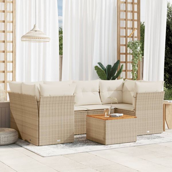vidaXL Set Divani da Giardino 7 pz con Cuscini Beige in Polyrattan
