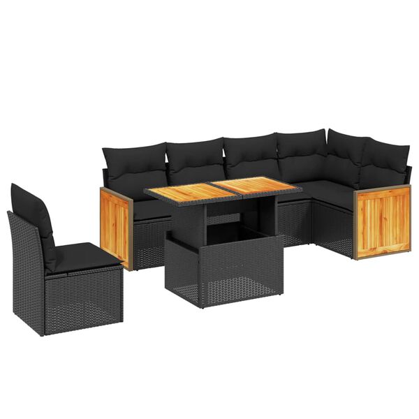 vidaXL Set Divani da Giardino con Cuscini 7pz Nero Polyrattan