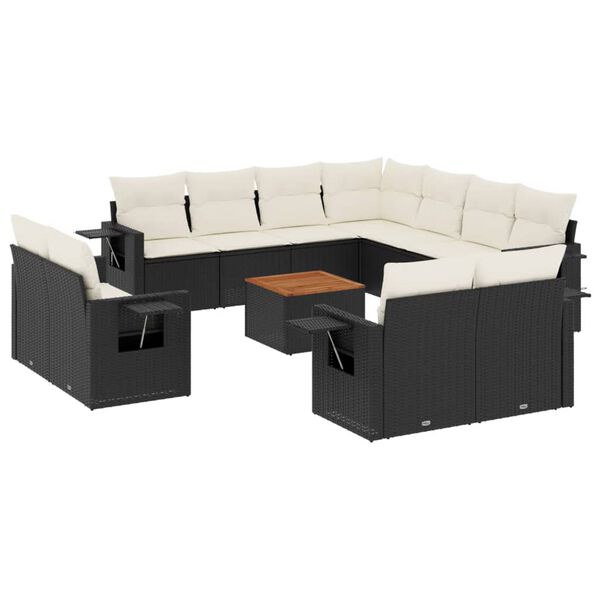 vidaXL Set Divani da Giardino 12 pz con Cuscini Nero in Polyrattan