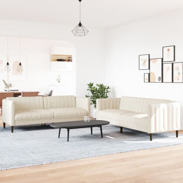 vidaXL Set di Divani 2 pz Crema in Tessuto