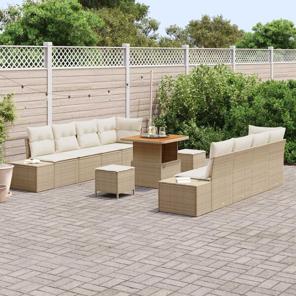 vidaXL Set Divano da Giardino con cuscino 11 pcs Beige polyrattan